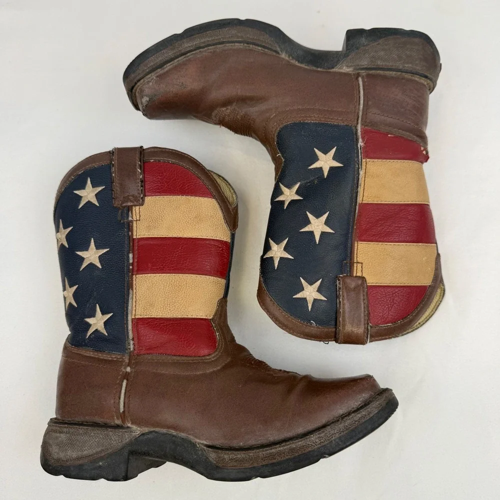 Durango Kids 8in American Flag Western Boots Brown Square Toe BT245 Size 1M